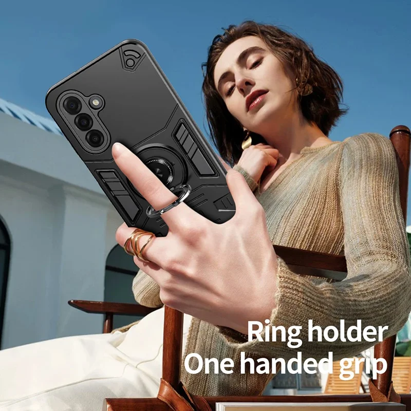 Zachte Behuizing voor Samsung Galaxy A17 4G / 5G met Ringhouder en Voetsteun PC + TPU Antivalt Cover - Zwart