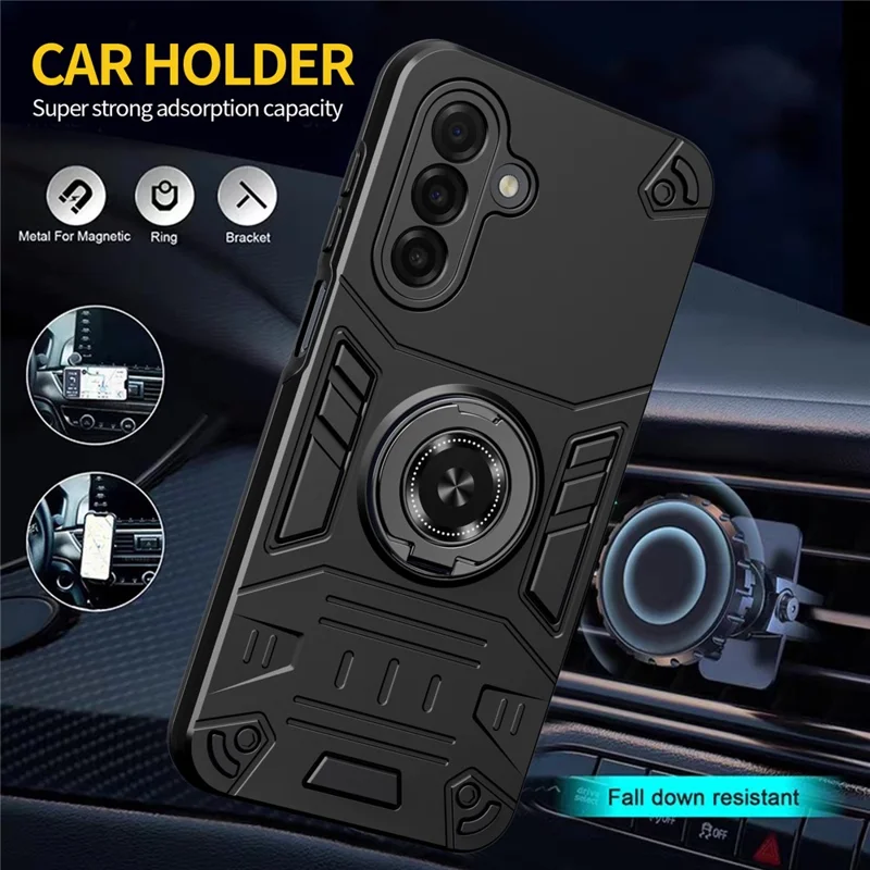 Zachte Behuizing voor Samsung Galaxy A17 4G / 5G met Ringhouder en Voetsteun PC + TPU Antivalt Cover - Zwart