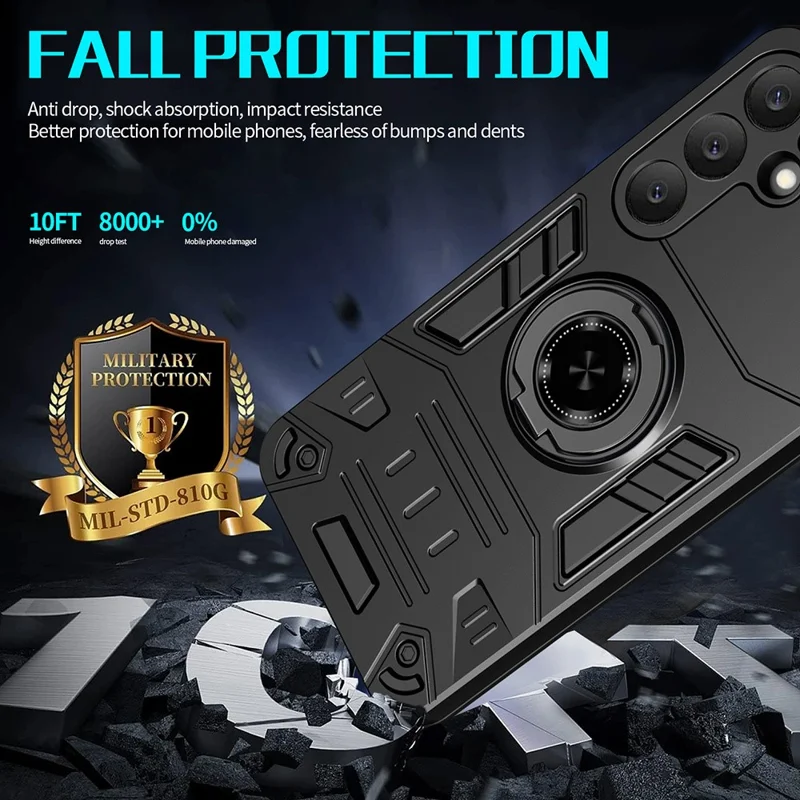 Samsung Galaxy S25 hoesje met ringhouder en standaard PC + TPU anti-val telefoonhoes - Zwart