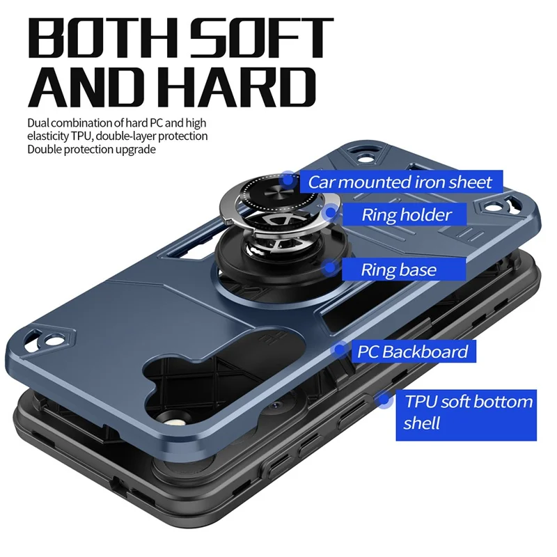 Samsung Galaxy S25 hoesje met ringhouder en standaard PC + TPU anti-val telefoonhoes - Zwart