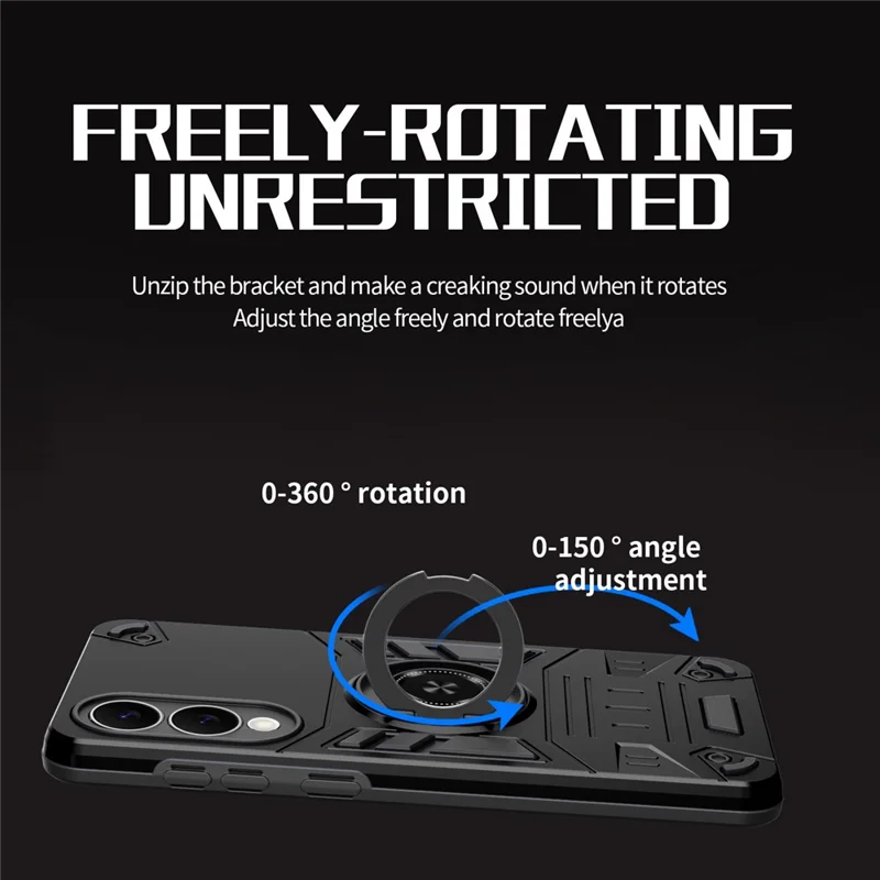 For Samsung Galaxy S25 Edge Case with Ring Holder Kickstand PC + TPU Anti-Fall Phone Cover - Black
