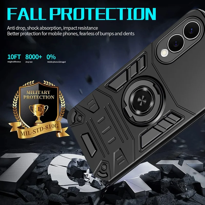 For Samsung Galaxy S25 Edge Case with Ring Holder Kickstand PC + TPU Anti-Fall Phone Cover - Black