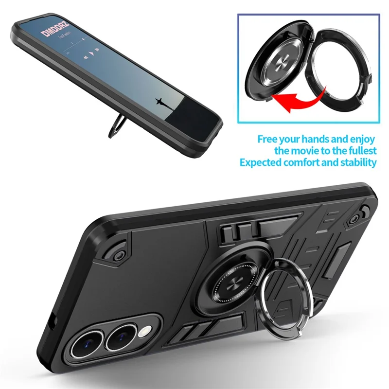 For Samsung Galaxy S25 Edge Case with Ring Holder Kickstand PC + TPU Anti-Fall Phone Cover - Black