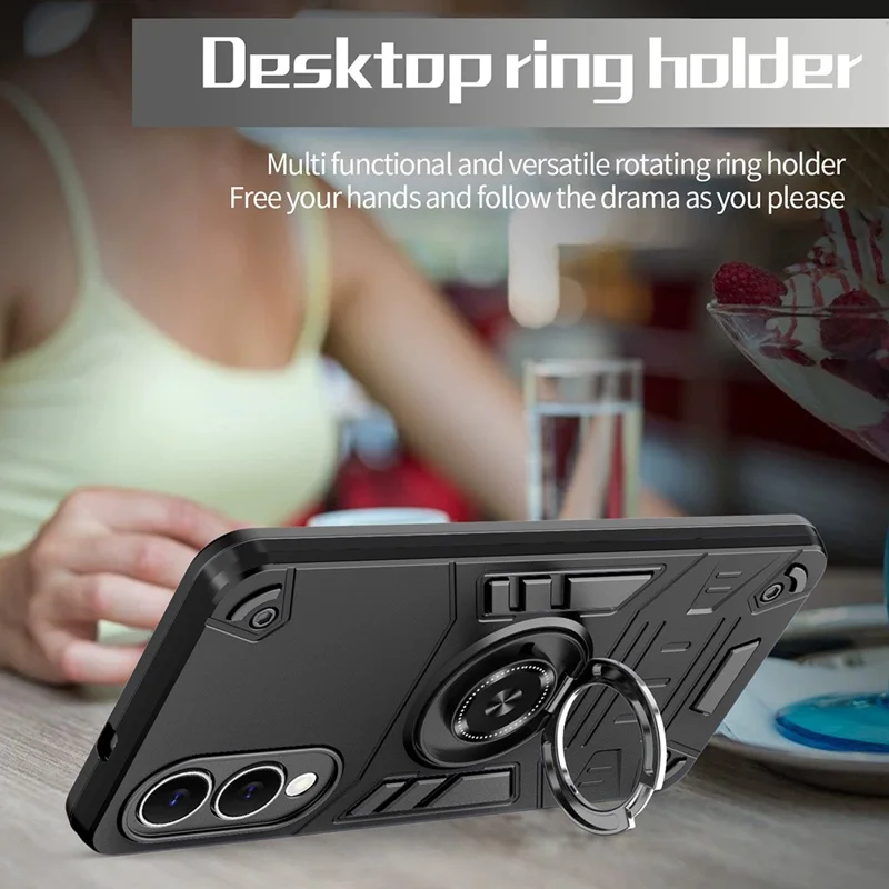 For Samsung Galaxy S25 Edge Case with Ring Holder Kickstand PC + TPU Anti-Fall Phone Cover - Black