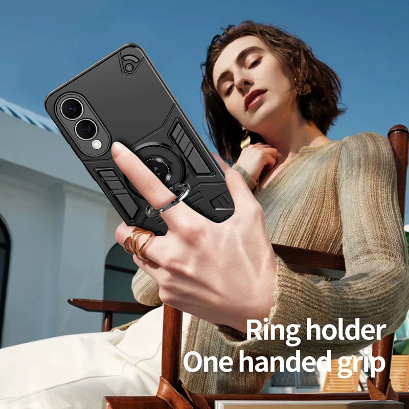 For Samsung Galaxy S25 Edge Case with Ring Holder Kickstand PC + TPU Anti-Fall Phone Cover - Black