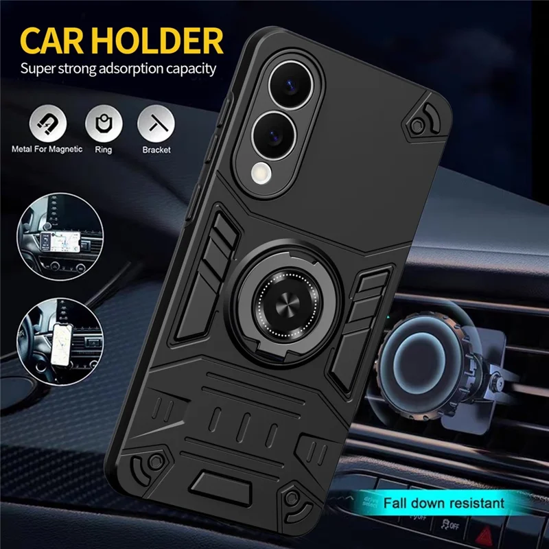 For Samsung Galaxy S25 Edge Case with Ring Holder Kickstand PC + TPU Anti-Fall Phone Cover - Black