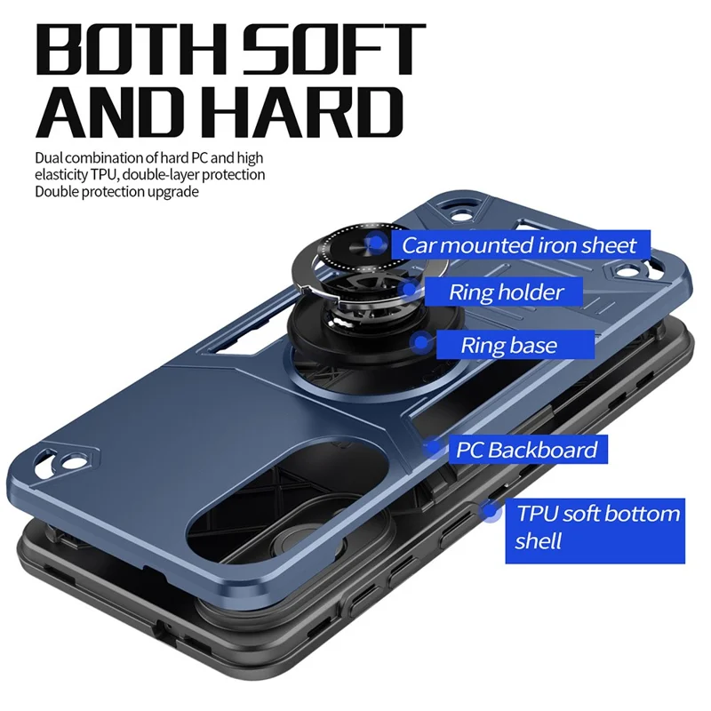 For Samsung Galaxy S25 Edge Case with Ring Holder Kickstand PC + TPU Anti-Fall Phone Cover - Black