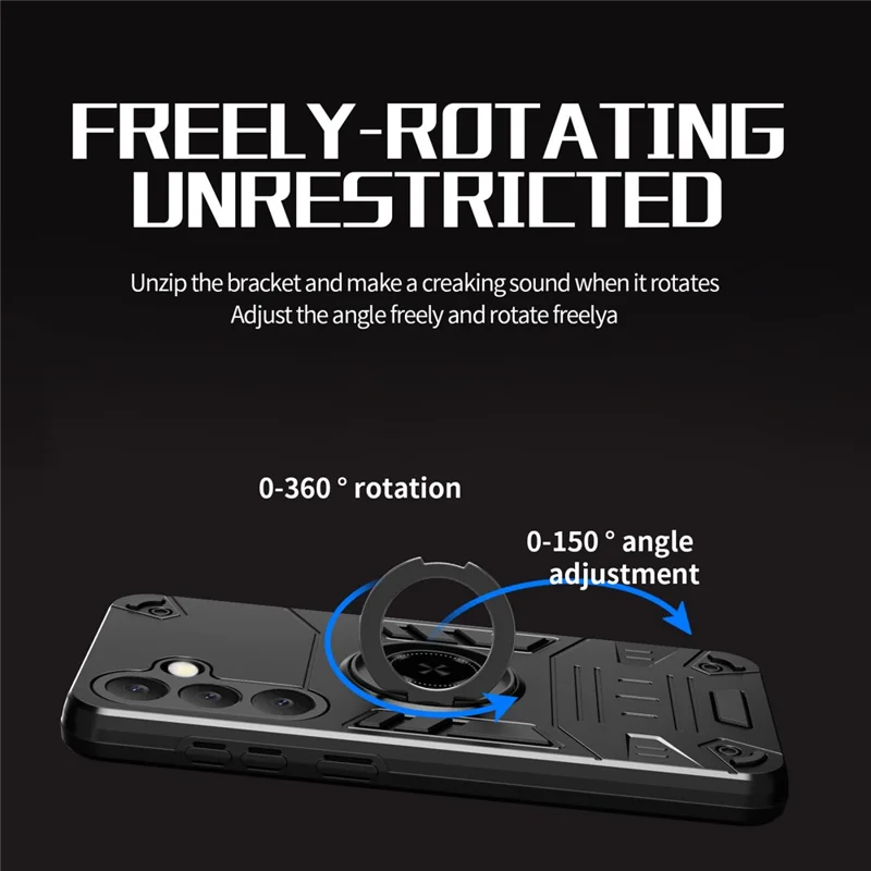 Samsung Galaxy S25+ hoesje met ringhouder en standaard PC + TPU anti-val telefoonhoesje - Zwart