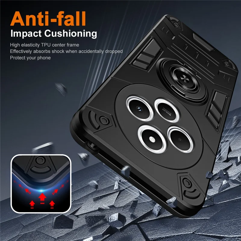 Phone Case For Xiaomi Redmi 14C 4G  / 14R 5G /  A3 Pro 4G / A4 5G / Poco C75 4G PC + TPU Anti-Fall Back Cover with Ring Holder Kickstand - Black