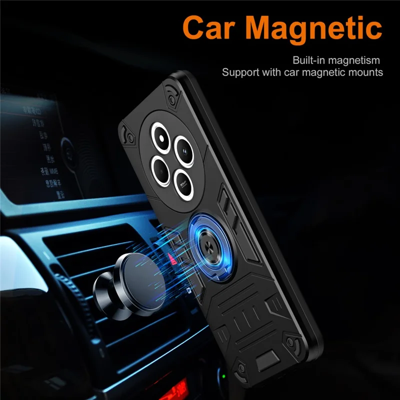 Phone Case For Xiaomi Redmi 14C 4G  / 14R 5G /  A3 Pro 4G / A4 5G / Poco C75 4G PC + TPU Anti-Fall Back Cover with Ring Holder Kickstand - Black