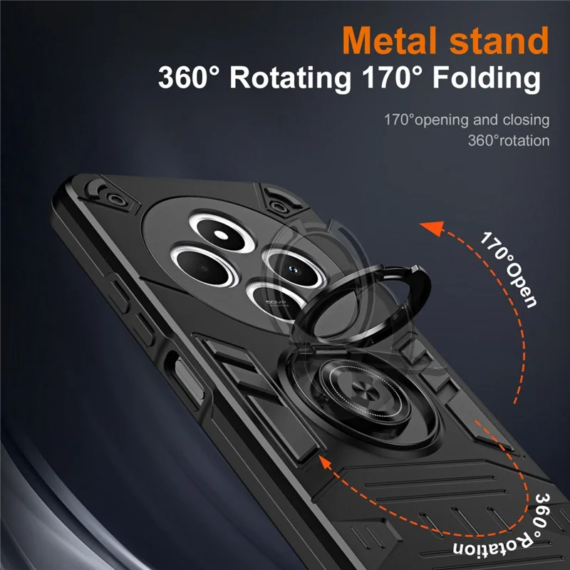 Phone Case For Xiaomi Redmi 14C 4G  / 14R 5G /  A3 Pro 4G / A4 5G / Poco C75 4G PC + TPU Anti-Fall Back Cover with Ring Holder Kickstand - Black