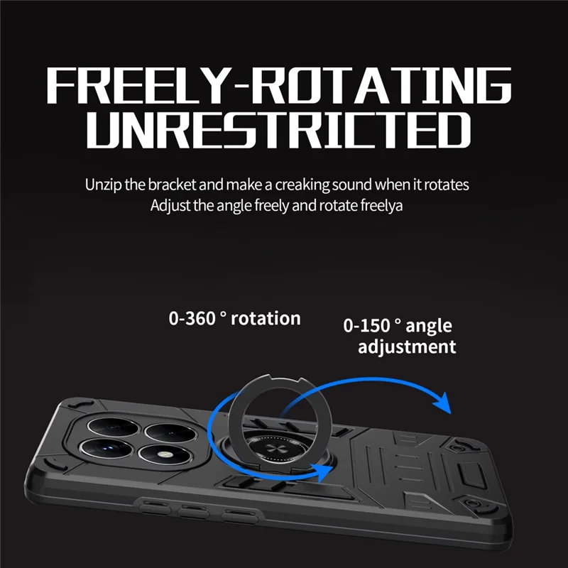 For Xiaomi Redmi Note 14 Pro+ 5G Case with Ring Holder Kickstand PC + TPU Anti-Fall Phone Cover - Black