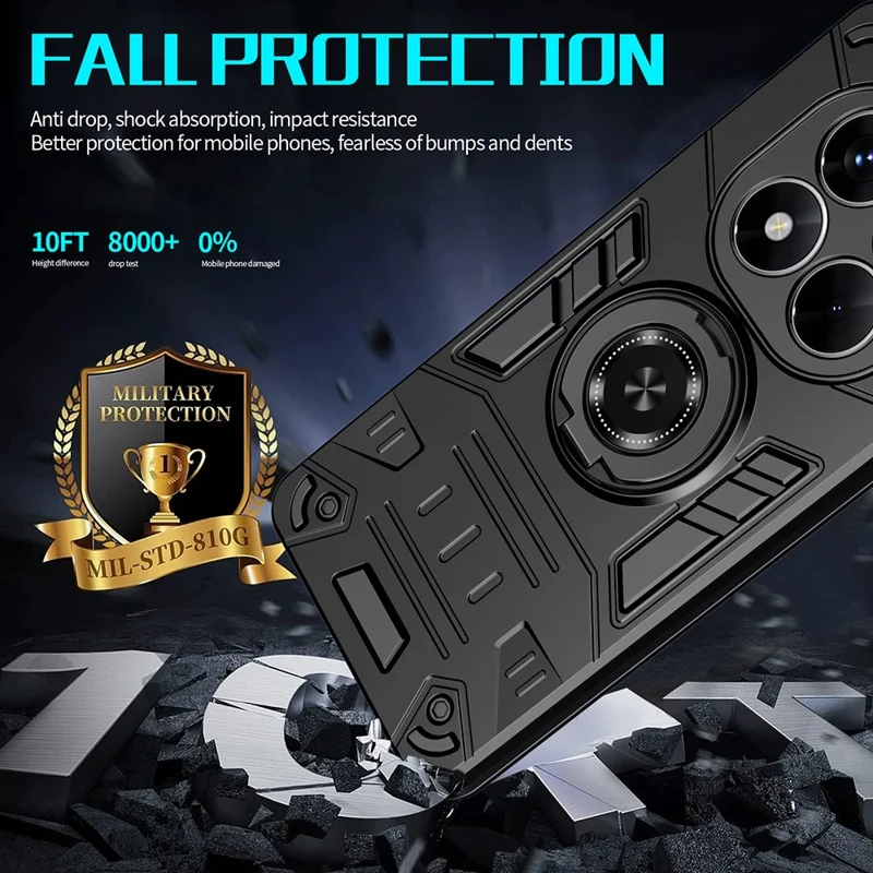 For Xiaomi Redmi Note 14 Pro+ 5G Case with Ring Holder Kickstand PC + TPU Anti-Fall Phone Cover - Black