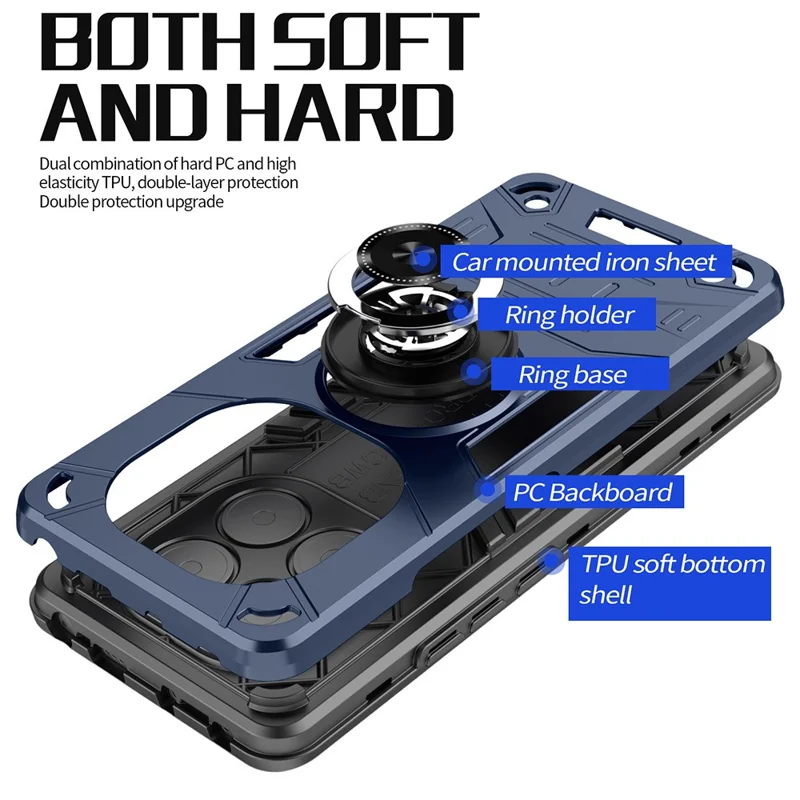 For Xiaomi Redmi Note 14 Pro+ 5G Case with Ring Holder Kickstand PC + TPU Anti-Fall Phone Cover - Black