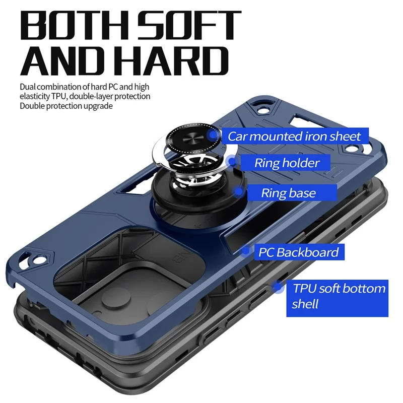 For Xiaomi Redmi Note 14 5G Case with Ring Holder Kickstand PC + TPU Anti-Fall Phone Cover - Black