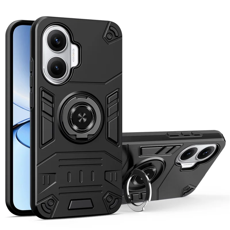 For Xiaomi Redmi Turbo 4 Pro 5G / Poco F7 5G Case with Ring Holder Kickstand PC + TPU Anti-Fall Phone Cover - Black