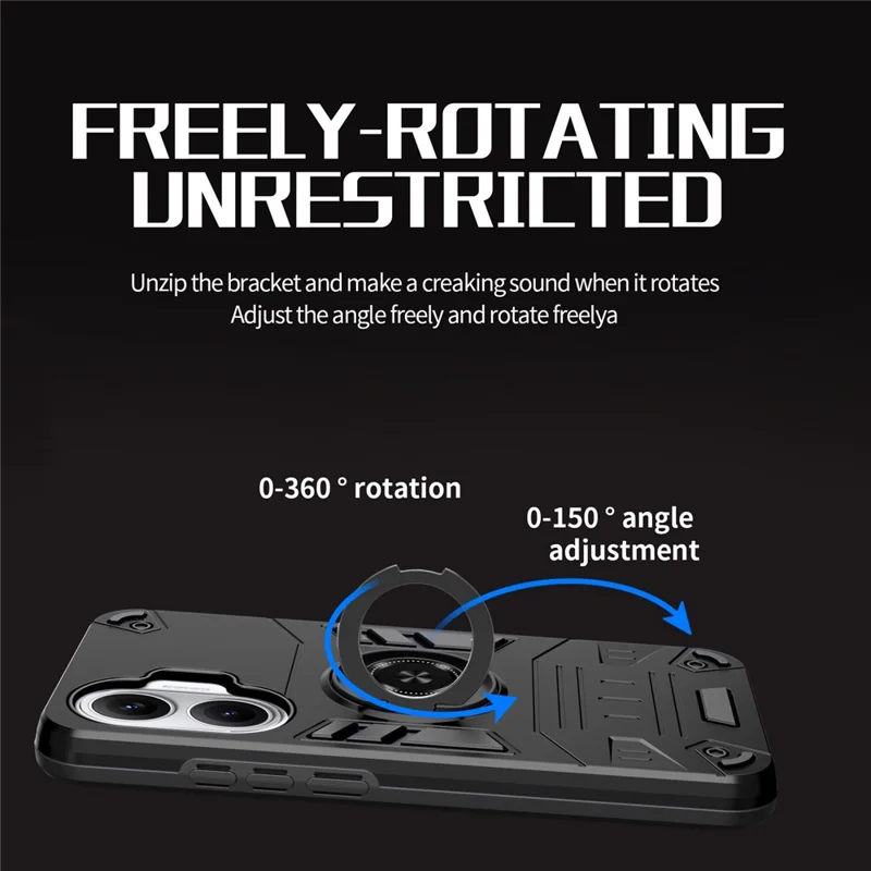 For Xiaomi Redmi Turbo 4 Pro 5G / Poco F7 5G Case with Ring Holder Kickstand PC + TPU Anti-Fall Phone Cover - Black