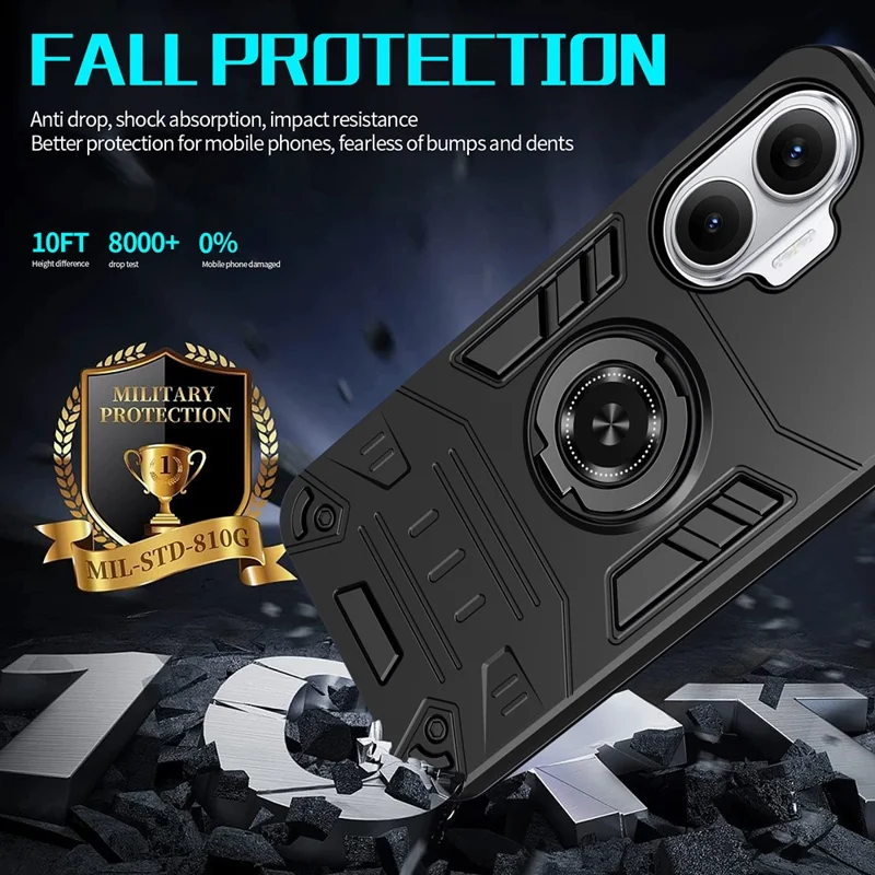 For Xiaomi Redmi Turbo 4 Pro 5G / Poco F7 5G Case with Ring Holder Kickstand PC + TPU Anti-Fall Phone Cover - Black