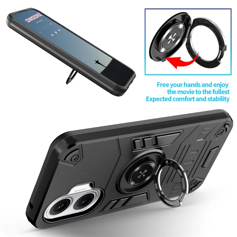 For Xiaomi Redmi Turbo 4 Pro 5G / Poco F7 5G Case with Ring Holder Kickstand PC + TPU Anti-Fall Phone Cover - Black