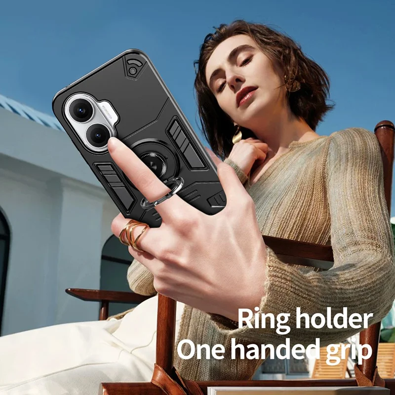 For Xiaomi Redmi Turbo 4 Pro 5G / Poco F7 5G Case with Ring Holder Kickstand PC + TPU Anti-Fall Phone Cover - Black