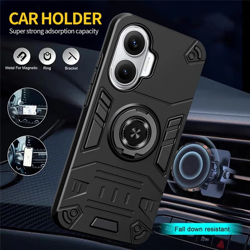 For Xiaomi Redmi Turbo 4 Pro 5G / Poco F7 5G Case with Ring Holder Kickstand PC + TPU Anti-Fall Phone Cover - Black