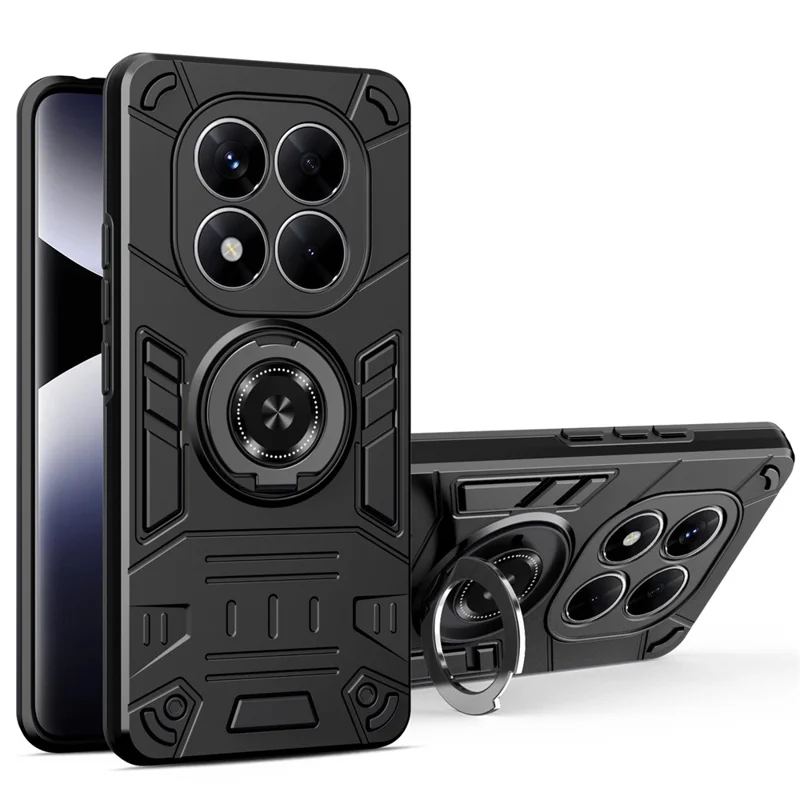 For Xiaomi Redmi Note 14 Pro 4G / 5G Case with Ring Holder Kickstand PC + TPU Anti-Fall Phone Cover - Black