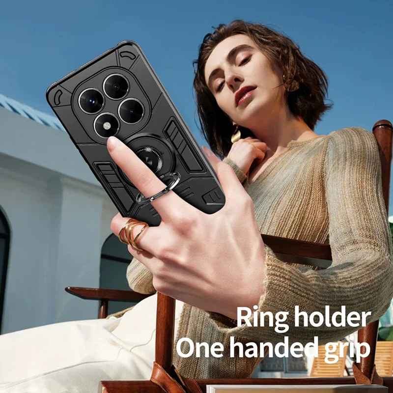 For Xiaomi Redmi Note 14 Pro 4G / 5G Case with Ring Holder Kickstand PC + TPU Anti-Fall Phone Cover - Black