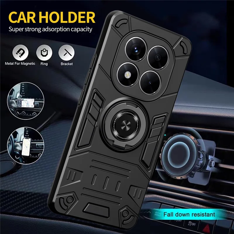 For Xiaomi Redmi Note 14 Pro 4G / 5G Case with Ring Holder Kickstand PC + TPU Anti-Fall Phone Cover - Black