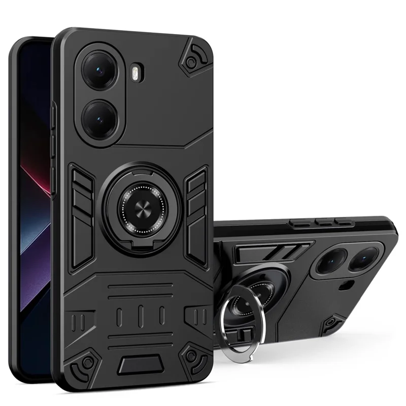 Xiaomi Poco X7 Pro 5G / Redmi Turbo 4 5G hoes met ringhouder en kickstand PC + TPU anti-val telefoonhoes - Zwart