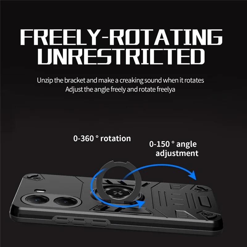 Xiaomi Poco X7 Pro 5G / Redmi Turbo 4 5G hoes met ringhouder en kickstand PC + TPU anti-val telefoonhoes - Zwart