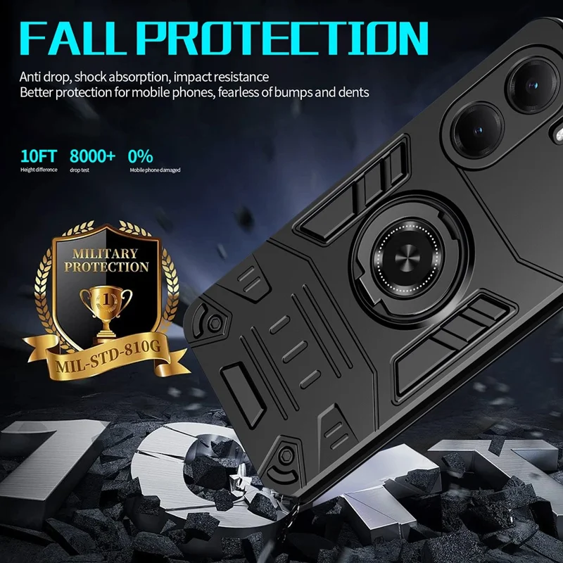 Xiaomi Poco X7 Pro 5G / Redmi Turbo 4 5G hoes met ringhouder en kickstand PC + TPU anti-val telefoonhoes - Zwart