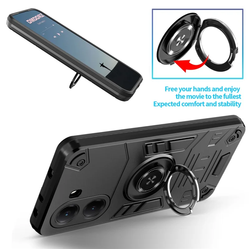 Xiaomi Poco X7 Pro 5G / Redmi Turbo 4 5G hoes met ringhouder en kickstand PC + TPU anti-val telefoonhoes - Zwart