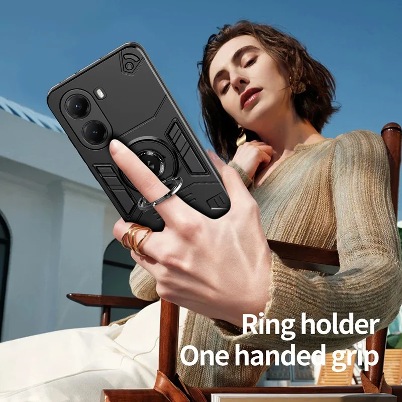 Xiaomi Poco X7 Pro 5G / Redmi Turbo 4 5G hoes met ringhouder en kickstand PC + TPU anti-val telefoonhoes - Zwart