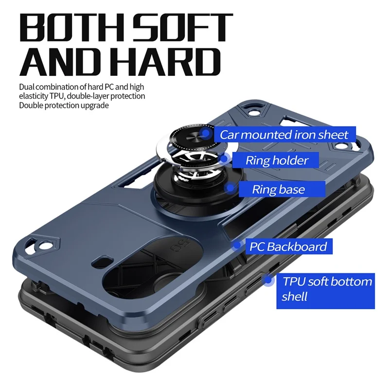 Xiaomi Poco X7 Pro 5G / Redmi Turbo 4 5G hoes met ringhouder en kickstand PC + TPU anti-val telefoonhoes - Zwart