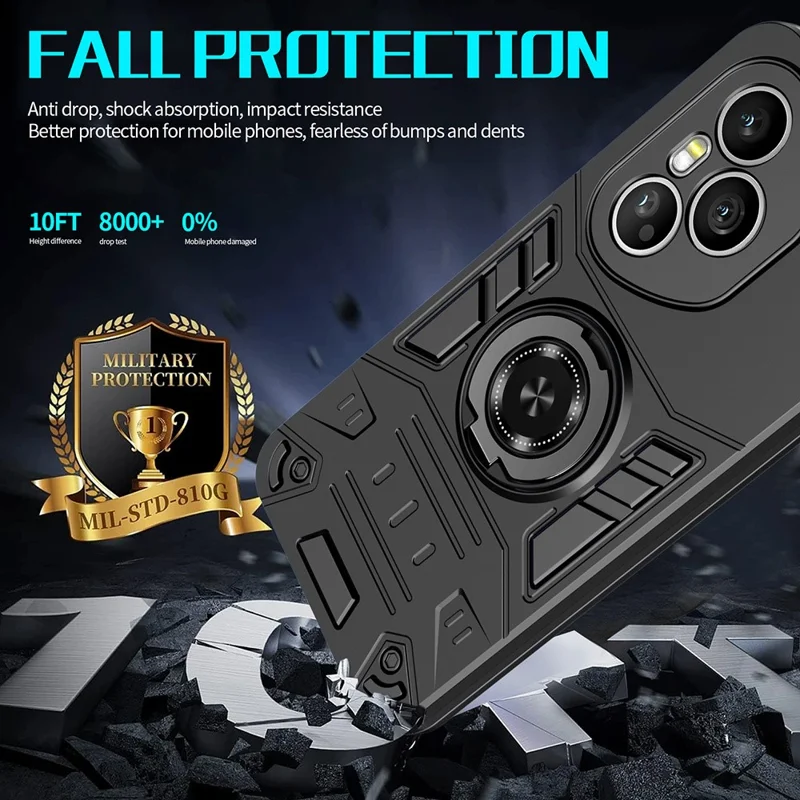For Honor 400 Pro 5G (Global) Case with Ring Holder Kickstand PC + TPU Anti-Fall Phone Cover - Black