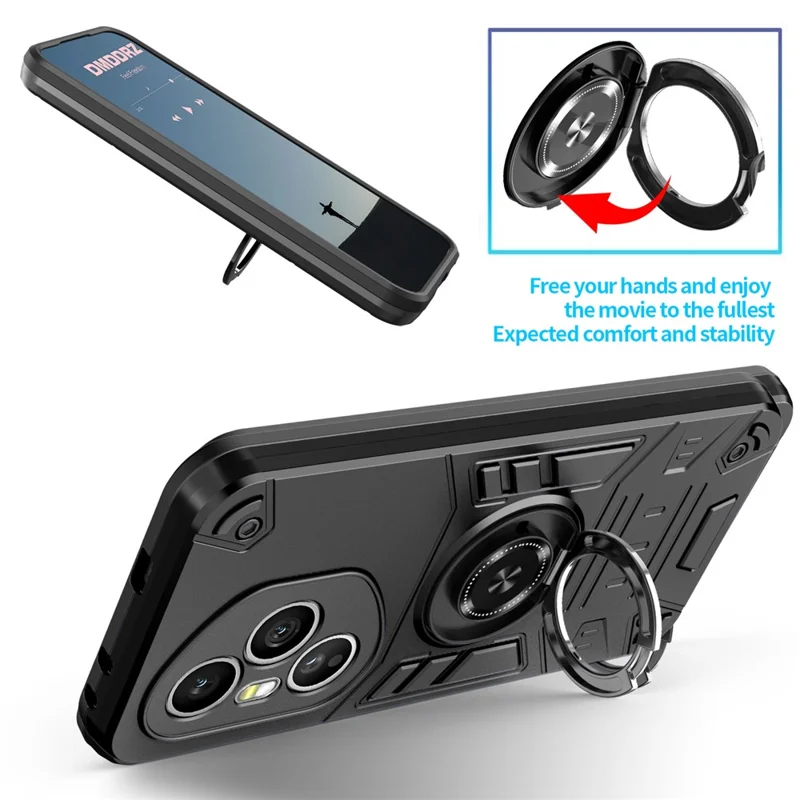 For Honor 400 Pro 5G (Global) Case with Ring Holder Kickstand PC + TPU Anti-Fall Phone Cover - Black