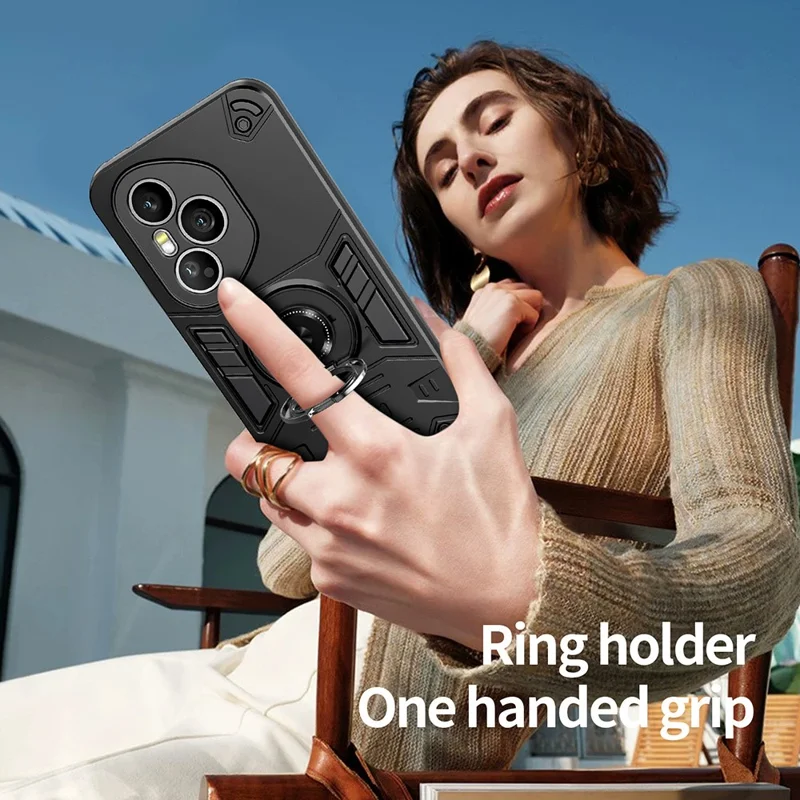For Honor 400 Pro 5G (Global) Case with Ring Holder Kickstand PC + TPU Anti-Fall Phone Cover - Black