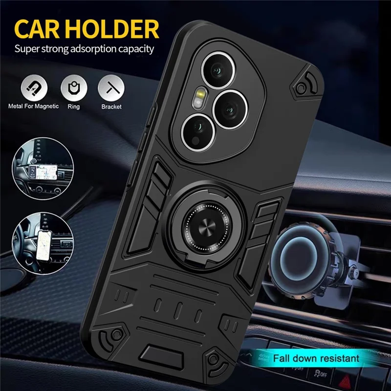For Honor 400 Pro 5G (Global) Case with Ring Holder Kickstand PC + TPU Anti-Fall Phone Cover - Black