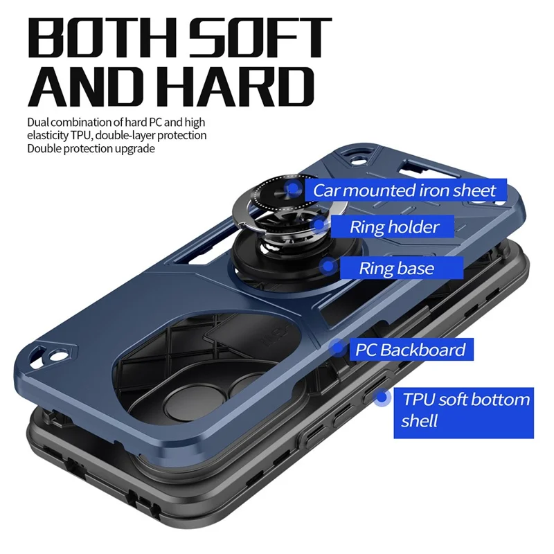 For Honor 400 Pro 5G (Global) Case with Ring Holder Kickstand PC + TPU Anti-Fall Phone Cover - Black