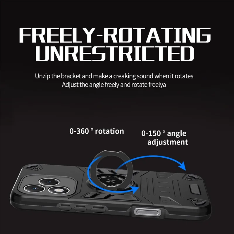 For Honor 400 Lite 5G Case with Ring Holder Kickstand PC + TPU Anti-Fall Phone Cover - Black