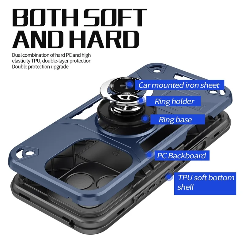 For Honor 400 Lite 5G Case with Ring Holder Kickstand PC + TPU Anti-Fall Phone Cover - Black