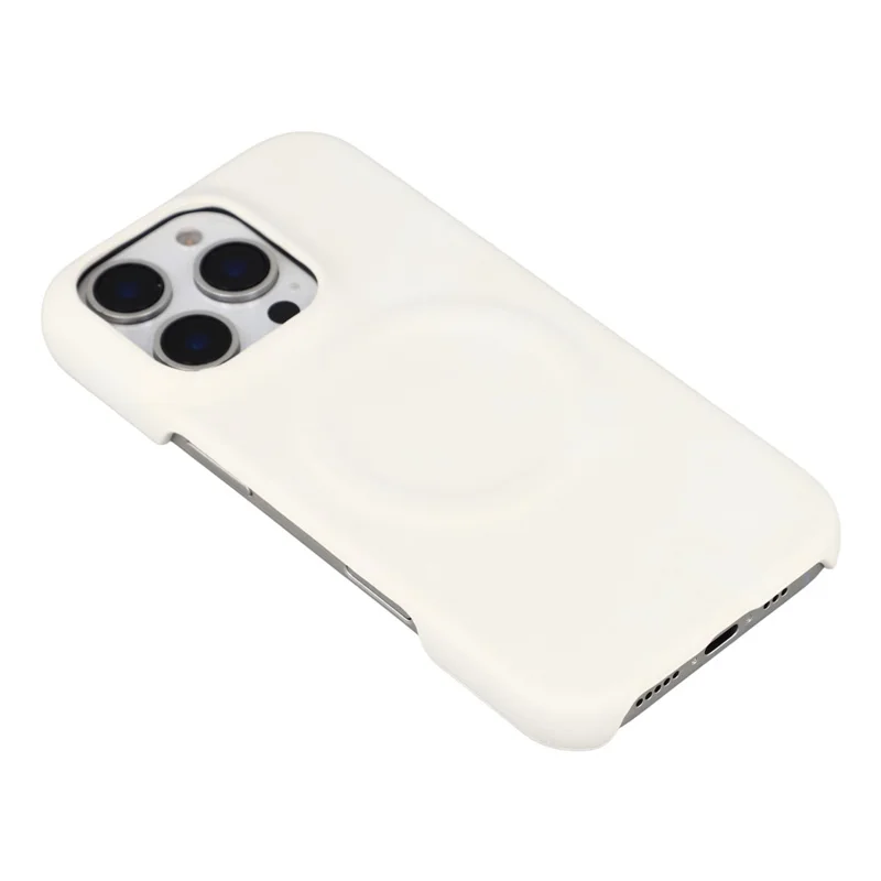 For iPhone 16 Pro Case Compatible with MagSafe Skin-Touch Leather + PC Back Cover - White