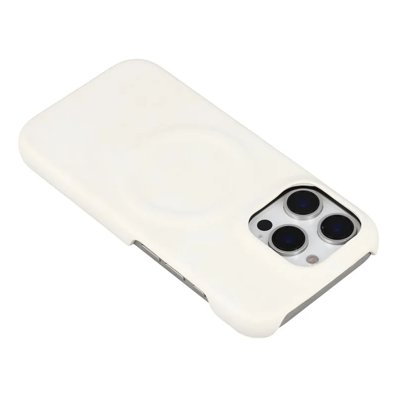 For iPhone 16 Pro Case Compatible with MagSafe Skin-Touch Leather + PC Back Cover - White