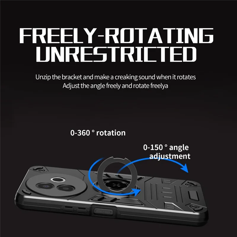 For vivo Y39 5G Case with Ring Holder Kickstand PC + TPU Anti-Fall Phone Cover - Black