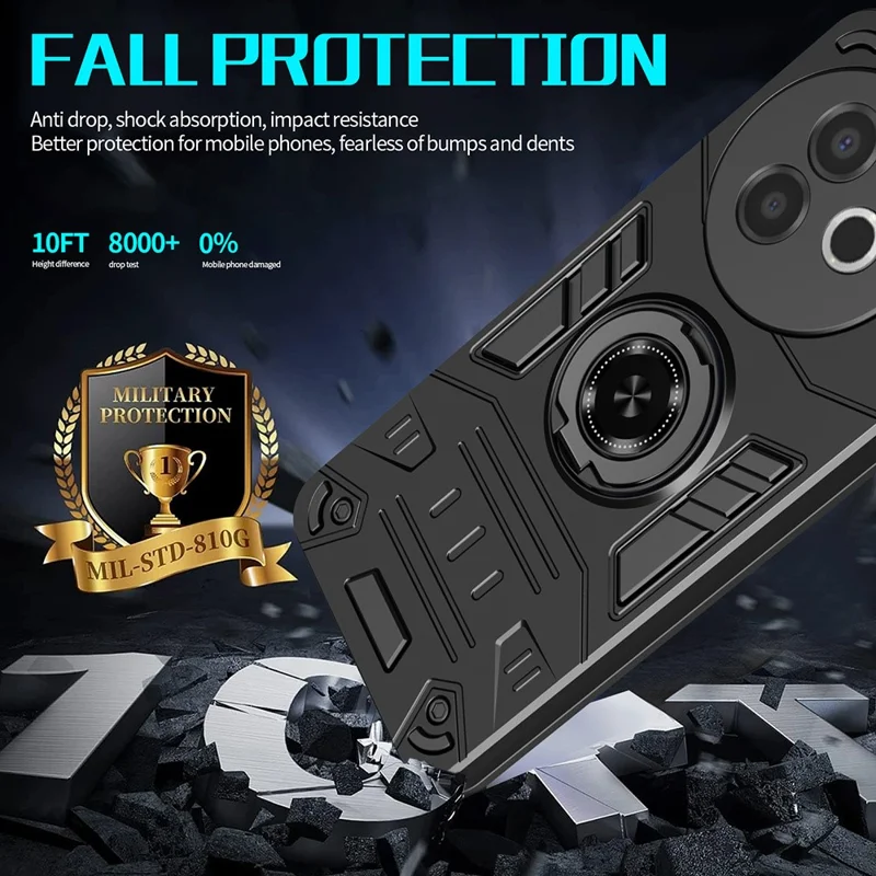 For vivo Y39 5G Case with Ring Holder Kickstand PC + TPU Anti-Fall Phone Cover - Black