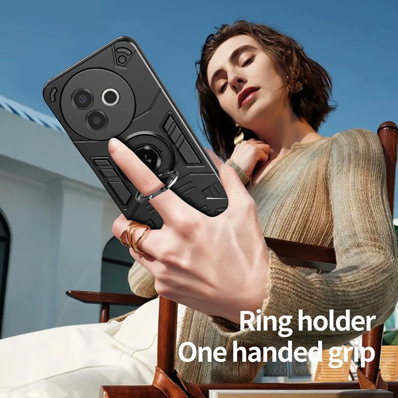 For vivo Y39 5G Case with Ring Holder Kickstand PC + TPU Anti-Fall Phone Cover - Black