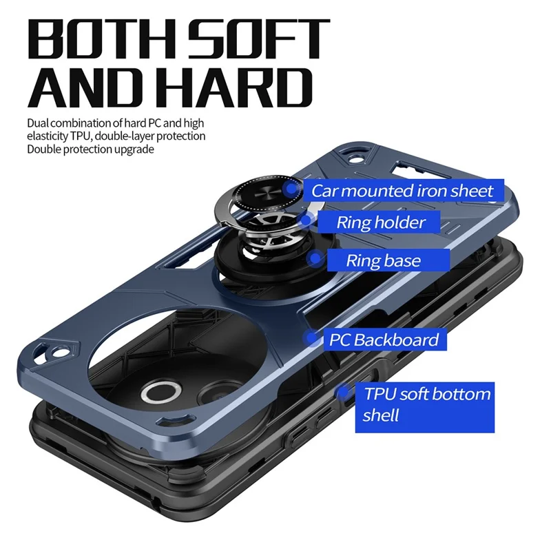 For vivo Y39 5G Case with Ring Holder Kickstand PC + TPU Anti-Fall Phone Cover - Black