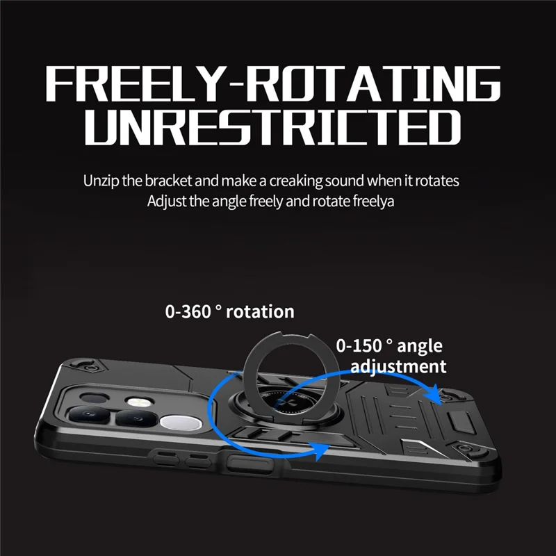 For vivo Y29 4G Case with Ring Holder Kickstand PC + TPU Anti-Fall Phone Cover - Black