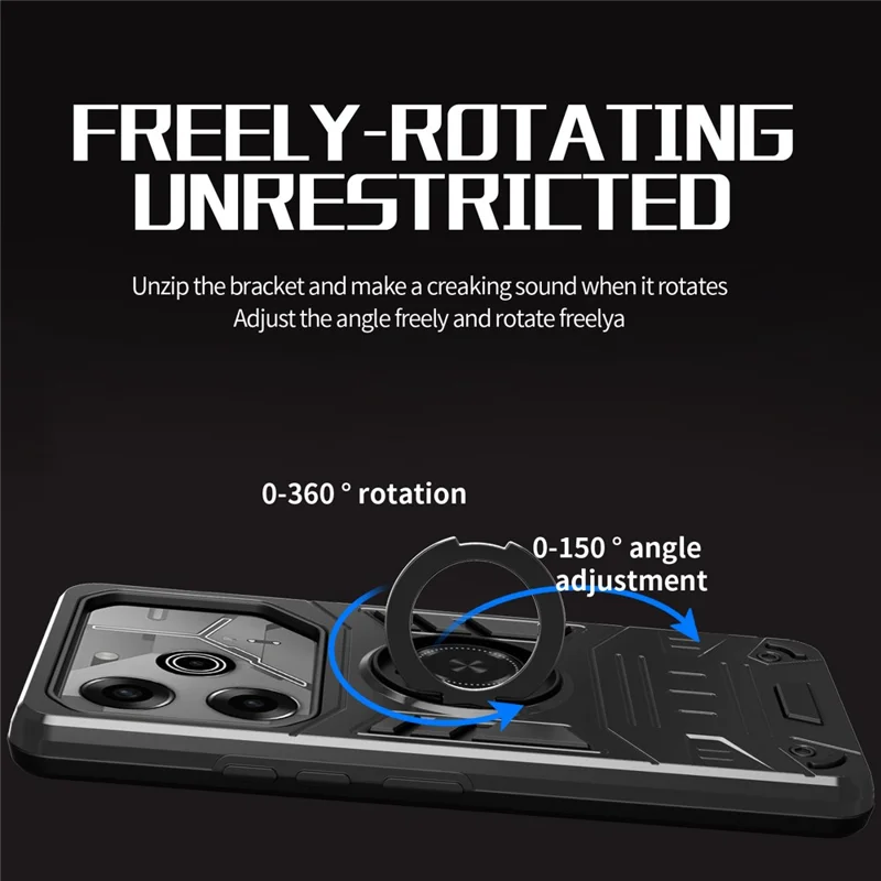 For TECNO Pova 6 4G / Pova 6 Pro 5G Case with Ring Holder Kickstand PC + TPU Anti-Fall Phone Cover - Black