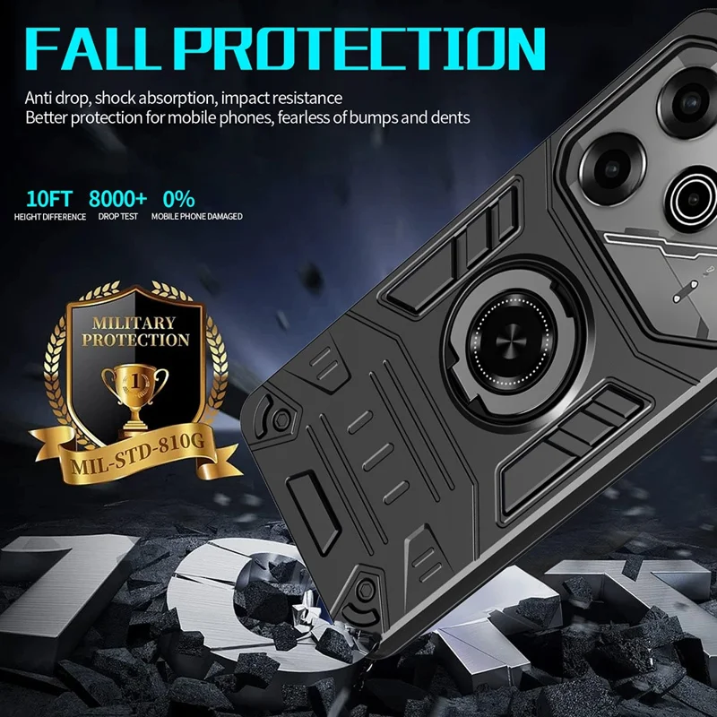 For TECNO Pova 6 4G / Pova 6 Pro 5G Case with Ring Holder Kickstand PC + TPU Anti-Fall Phone Cover - Black